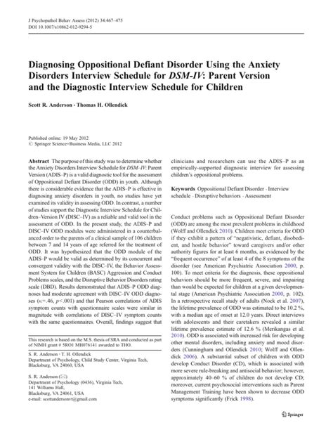 The Process and Implications of Diagnosing Oppositional Defiant.